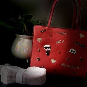 Karl Lagerfeld Red Embellished Tote